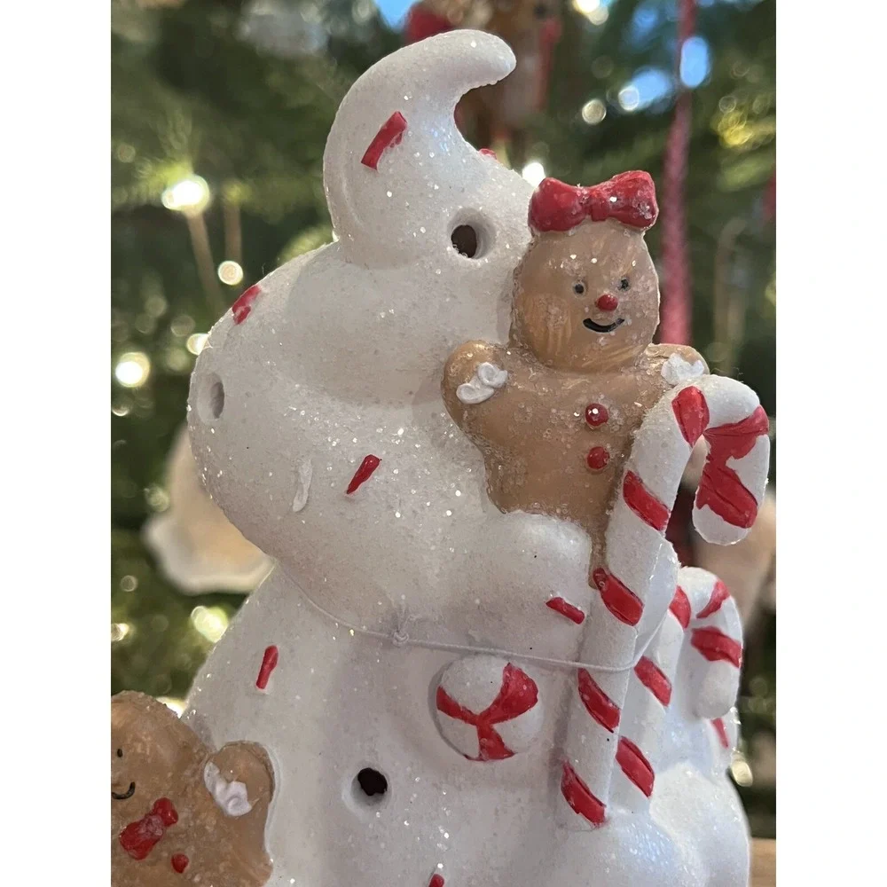 Whimsical Christmas Gingerbread & Candy Cane Ceramic Light-Up Holiday Decoration
